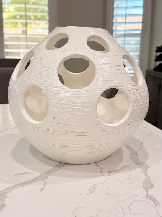 Other - Portuguese Ceramic Cutout Decorative Sphere Vase White⁠